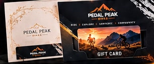 Printed bike shop gift card with matching landscape and portrait holders
