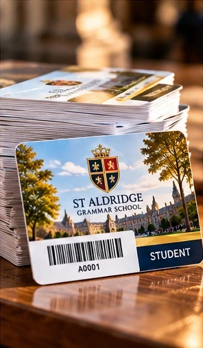 Supplied illustrative School Student ID Cards with numbering and barcodes
