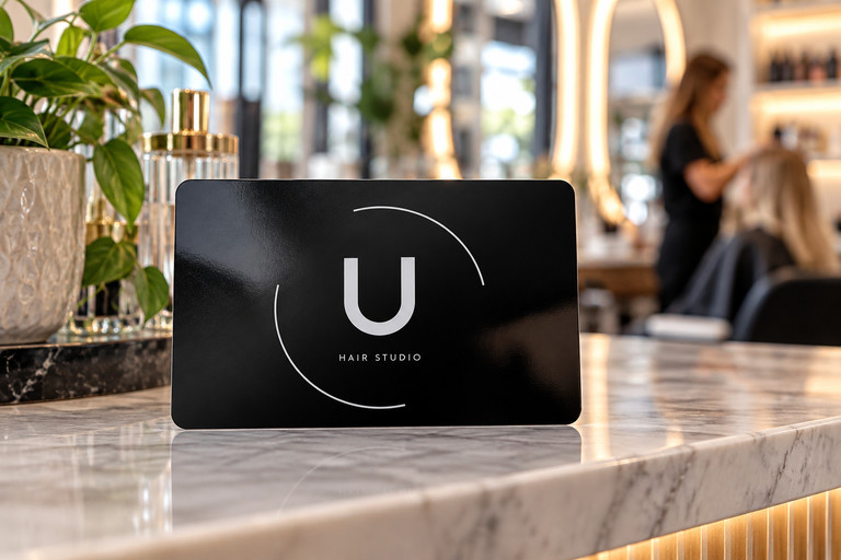 Black Plastic Gift Card With Metallic Logo for a Boutique