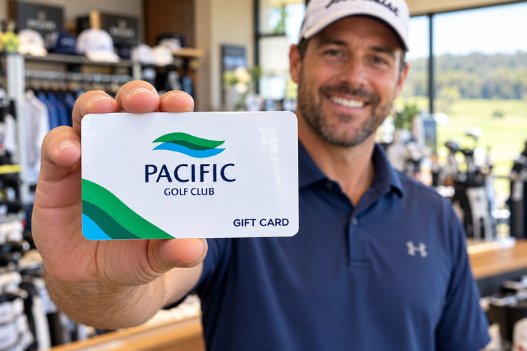 Golfer Holding a Custom Plastic Gift Card for a Golf Club