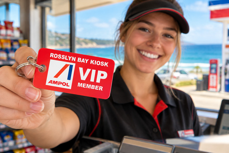 Customer Holding a Custom VIP Plastic Keytag at a Service Station