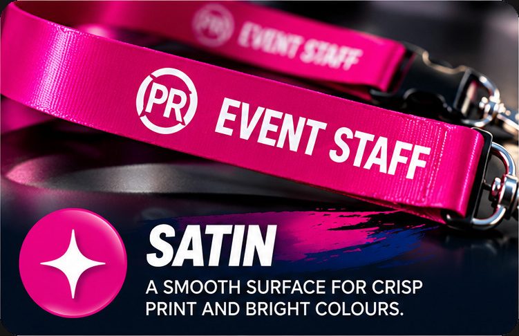 Satin lanyard: A smooth surface for crisp print and bright colours.