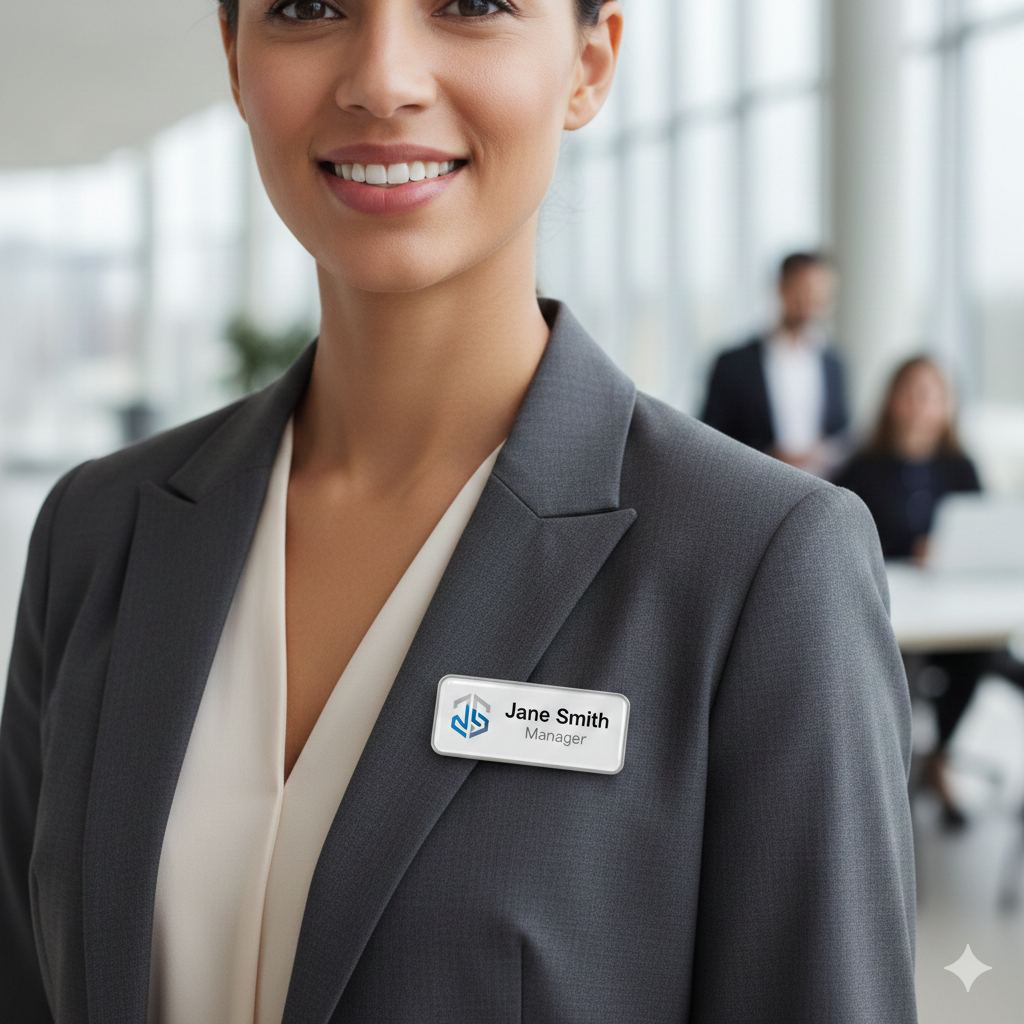 Delegate wearing a custom resin domed name badge