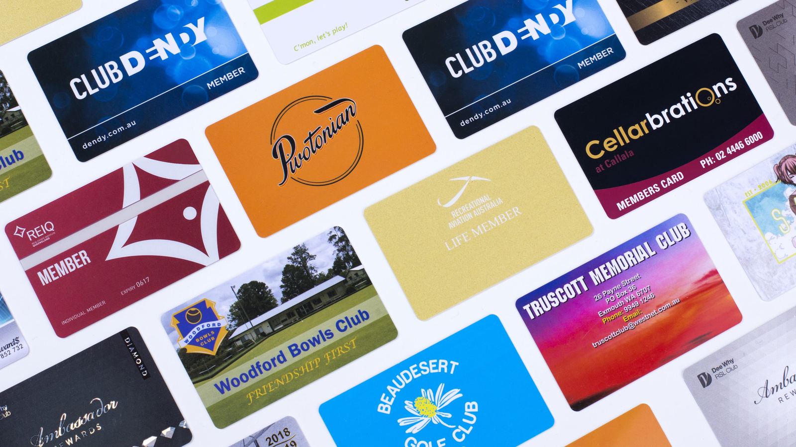 Range of custom printed plastic membership cards