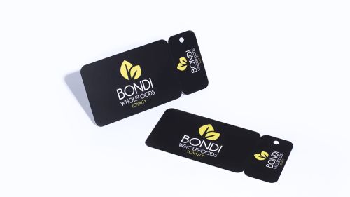 Black Bondi Wholefoods cards and keytags