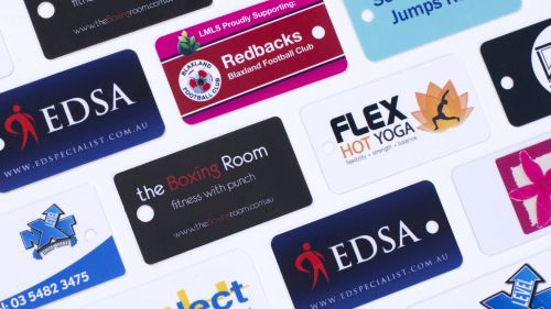 Collection of custom printed plastic keytags